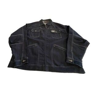 Vtg Rocawear Denim Jacket Dark Wash Y2K Hip Hop Zip Embroider Logo Men 3XL NWOT